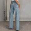 Women Jeans Straight Diamonds Pants Stretch High Waist Washed Mom Jeans Y2k Streetwear Trousers Vintage Denims Streetwear