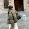 Plaid Print Cotton-Padded Jacket Women Winter Thicken Warm Puffy Bread Clothing Korean Retro Student Down Cotton Parkas Street