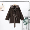 Dark Brown Hooded Hybrid Belted Jacket Oversize Long-Sleeve Spring Elegant Women Outerwear Office Casual Overcoat