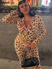 Leopard Contrast Letter Print 2 Piece Set Women Hooded Full Sleeve Crop Jacket+Skinny Stretch Flare Pants Suits