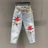 High Waist Harlan Jeans Women's Spring Autumn Large Size Embroidery Loose Ankle Length Jeans Denim Pants 5XL