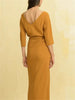 Women Silk Pendant Ink Color Midi Dress V-Neck Slim Wrapped Tie Waist Long Dresses for Ladies