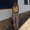 Multicolor Striped Low Waisted Pants Straight Leg Full Length Retro Colorful Trousers Spring Casual Lady Daily Wear