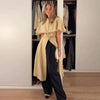 Lapel Cape Sleeve Lace Up Long Sleeve Women Elegant Epaulet Oversized Waist Cinching Pleated Shirt Dresses Chic Ladies Partywear
