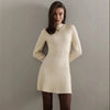 Women's Spring Knitted Dress Long Sleeve Semi-High Neck A Line Skirt for an Elegant and Playful Look