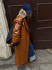 Brown Crocodile Embossed Faux Leather Trench Coat Lapel Single Breasted Straight Front Pockets Autumn Winter Fit Jacket