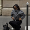 Grey Lapel Woolen Blend Short Coat Women Solid Single Breasted Long Sleeves Pockets Loose Jacket Lady Autumn Street Outerwear