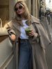 Khaki Lace Up Cape Trench Coat Loose Solid Full Sleeve Lapel Windbreaker Autumn Commute Casual Daily Coats