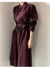 Spring Autumn Single Breasted Women's Shirt Dresses Sashes Stand Collar Korean Casual Straight Dress Female