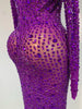 Sparkly Rhinstones Long Sleeve Elegant Party Dress Women Performance Stage Outfit Evening Birthday Prom Gown