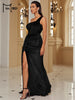 Wine Sequin Evening Dress Elegant Women One Shoulder Draped Split Wedding Party Prom Dresses Bridesmaid Wine Long Gown