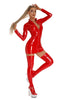 Sexy Women Latex PU Micro Mini Dress Shiny Zipper Open Bust Long Sleeve Costume Tight Dress Elastic Bodycon Pack Hip Leoatrd