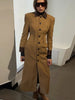 Chic Suede Women's Windbreaker Leather Patchwork Turn-Down Collar Single Breasted Waist-Closed Long Coat Autumn Lady Jacket