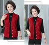 Women Knitted Cardigan Vest Jacket Spring Autumn Solid Color V-Neck Ladies Coat Middle Aged Mother Lady Sweater Waistcoat