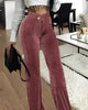 Women Streetwear Corduroy Zipper Fly V-low Waist Straight Wide Leg Trousers Autumn Winter Pants