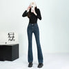 Winter Fleece Women's Flare Pants Retro Slim High Waist Elastic Cotton Thick Warm Denim Pants Korean Female Clothes