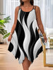 Plus-size women's asymmetrical geometric stripes printed double strap dress