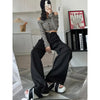 Fall Winter Elegant Gray Suits Pants for Women Office Lady High Waist Wide Leg Trousers with Pockets Black Pants