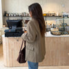 Women's Blazer Stand Collar Full Sleeve Single Button Female Plaid Blazers Autumn Chic Casual Commute Lady Coat