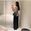 Leopard Print Women Winter Coat Faux Fur Coat Lapel Waist Tightened Jacket Single Breasted Long Sleeve Coat Daily Wear