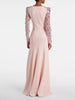 High Street Designer Women's Spliced Mesh Diamonds Beaded Long Sleeved Floor Length Maxi Long Dress