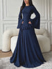 Round Neck Flared Long-Sleeve Long Gown for Women, High-Waisted with Ruffled Hem, Flowing and Elegant Floor-Length Party Evening Dress