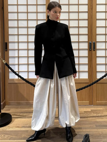 Casual Loose Jogger Bloomers Pants Women High Waist Trousers Female Loose Pleated Bloomers Pants Streetwear