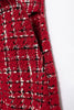 Women Vintage Red Plaid Tweed Coat Slim Turn Down Collar Long Sleeve Jacket Autumn Lady High Street Outwear