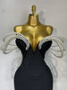 Women Designer Pearls V Neck Maxi Long Bandage Bodycon Dress Celebrity Evening Party Birthday Gowns Singer Stage Costumes