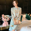 Spring Autumn Suit Dress Women 2 Piece Set Women Jacquard Dress Beading Straight Pencil Dress Short Jacket for Women Suits