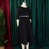 Dresses for Woman O Neck Full Sleeve Belt Waisted High Waisted Pleated A Line Ankle Length Elegant Female Birthday Gowns
