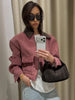 Spring Pink Casual Jacket Women's Loose Fit Streetwear Front Zipper Pockets Lounge Wear Daily Outerwear