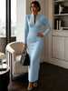 Women's Evening Party Elegant Long Dress Solid V-Neck Long Sleeve Sheath Bodycon Maxi Dresses White Black Clothing