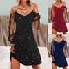 Women Elegant Christmas Maxi Dress Sexy Cold Shoulder Long Sleeve Sequin Slim Fit Vestido Aline Bodycone Suspender Dresses