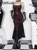 Vintage Elegant Goth Dress Women Sexy Streetwear Fairy Grunge Aesthetic Cross Pattern Spaghetti Strap Party Dress Female