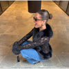 Women's Fur Patchwork Leather Jackets Furry Collar Slim Buttons Full Sleeve Female Coat Autumn Lady Street Outerwear