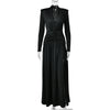 Women Glitter Maxi Evening Dress Deep V Neck Long Sleeve Ruched High Slit Formal Party Dress For Wedding Guest Prom