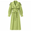 Burgundy Long Trench Coat Women Lapel Double Breasted Belted Waist Cape Collar Overcoat Loose Windbreaker Lady Winter Outerwear