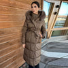 Warm Fur Collar Elastic Waist Hooded Coat Women's Elegant Waist-cinching Zippers Long Cotton Coats Winter Lady Outwear