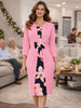 Womens Elegant Polka Dot Bow Tie 2/3 Sleeve Work Office Knee Length Colorblock Business Casual Party Bodycon Sheath Dress