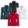 （in stock）Women Victorian Gothic Red Blazer Formal Business Ruffles Slim V Neck Jacket Victorian Elegant Pirate Jacket