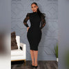 Elegant Women Floral Applique Mesh Long Sleeve Knit Ribbed Sweater Dress Autumn Winter Bodycon Dresses Vestidos