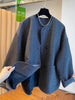 Korean Style Single Breasted Coats Women Autumn Patchwork Gray Loose Casual Coats
