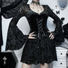 Elegant Vintage Mall Gothic Velvet Dresses Grunge Punk Style Flocked Bandage Dress Women Flare Sleeve Party Alt Outfit