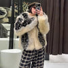 Street Faux Fur Panelled Women Short Coat Elegant O-neck Single Breasted Full Sleeve Female Outwear Winter Lady Jacket
