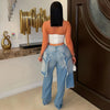 Women's Patchwork Asymmetric Jeans High Street Holes Wide Leg Vintage Casual Streetwear Denim Trousers