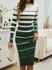 Office Ladies Knitted Dress Elegant Striped Print Slim Long-sleeved Dress Autumn Winter