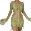 Women Sexy Dancing Dress Set Women's Beaded Knitted Sweater Three Piece Set Looking