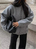 Woman Loose Gray Warm Baseball Jacket Autumn Casual Oversized Bomber Jacket Girls Vintage Thick Warm Outwear