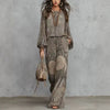 Boho Paisley Print 2 Pieces Set for Women O Neck Top Blouses Elegant Outfit Spring Casual Loose Wide Leg Trousers Suit